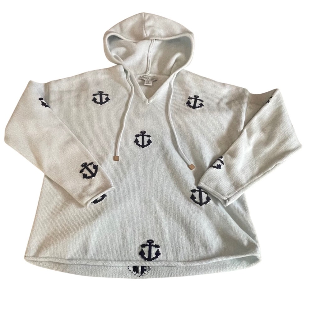 Rachel Zoe Womens XL light blue Cotton Anchor‎ Knit Pullover hoodie